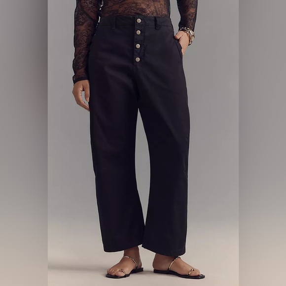 Pilcro Pants - Pilcro Anthropologie The Arin Mid-Rise Button-Front Linen Blend Barrel Pants 33